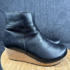 Papillio Ebba Womens 8 EU 39 Black Leather Wedge Boots Side Zipper